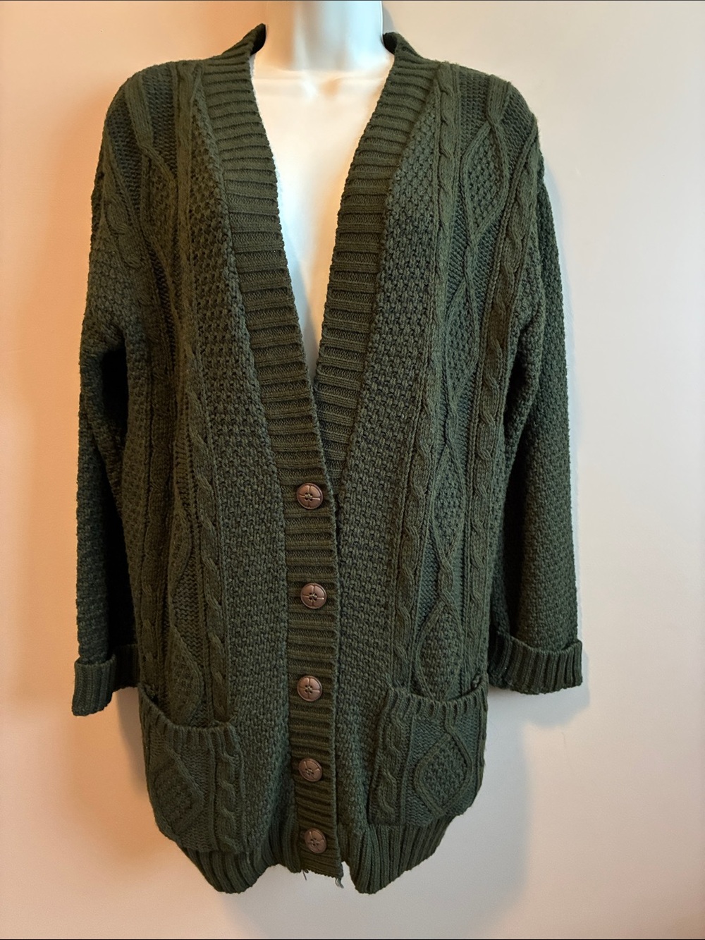 Isis Olive Green Cable Knit Button Cardigan